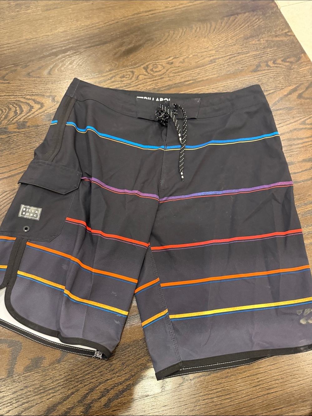 Billabong Men’s Black Boardshorts with Multicolor Stripes